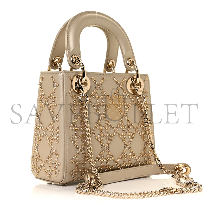 D*or mini metallic lambskin crystal cannage mini lady D*or platinum (17*15*7cm)